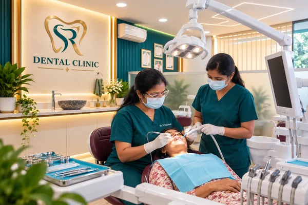 Dentist with a patient at SR Multispecialty Dental Clinic, Gajularamaram